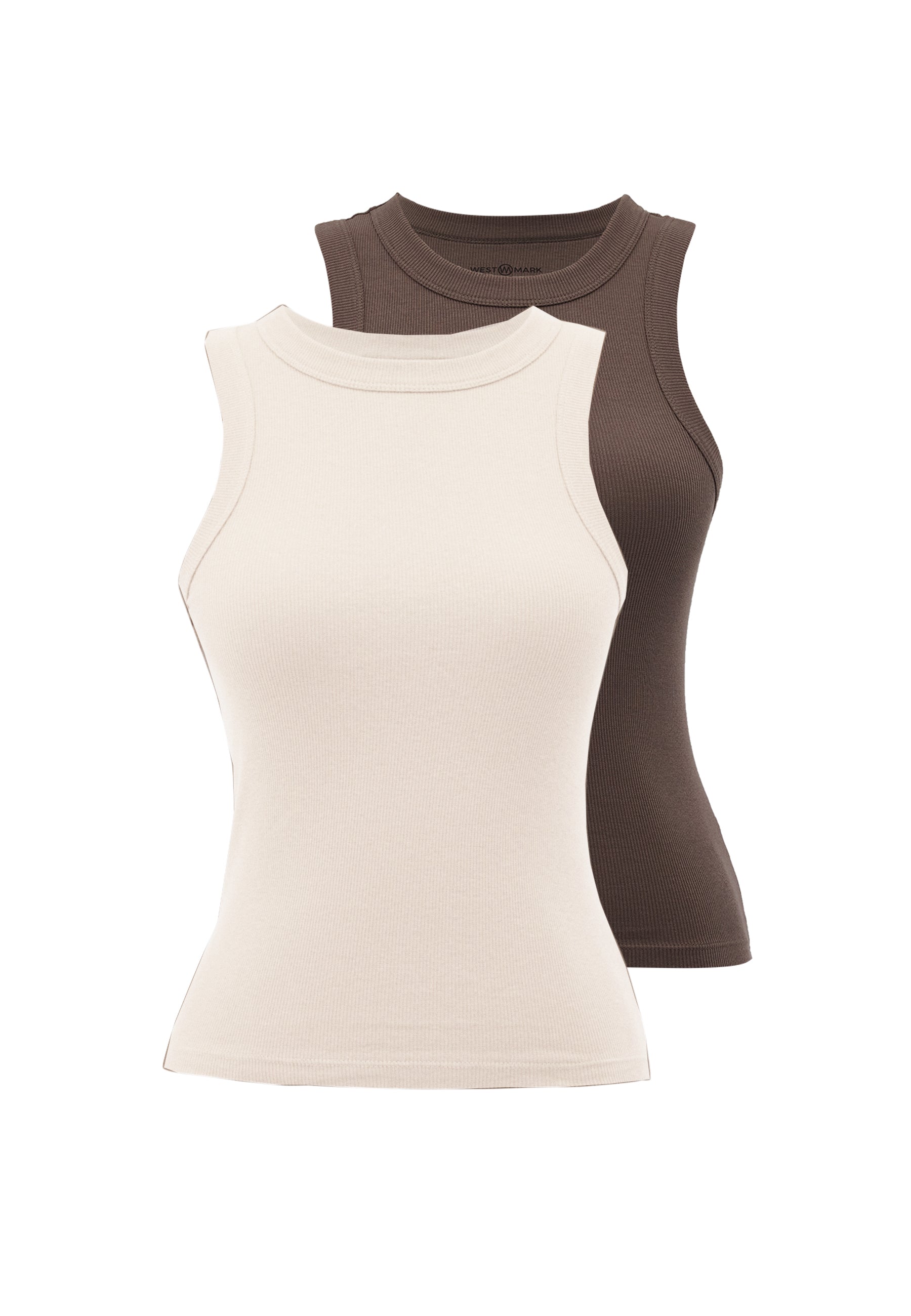 WMCLARA RIB TANK TOP 2-PACK in Brown, Ecru