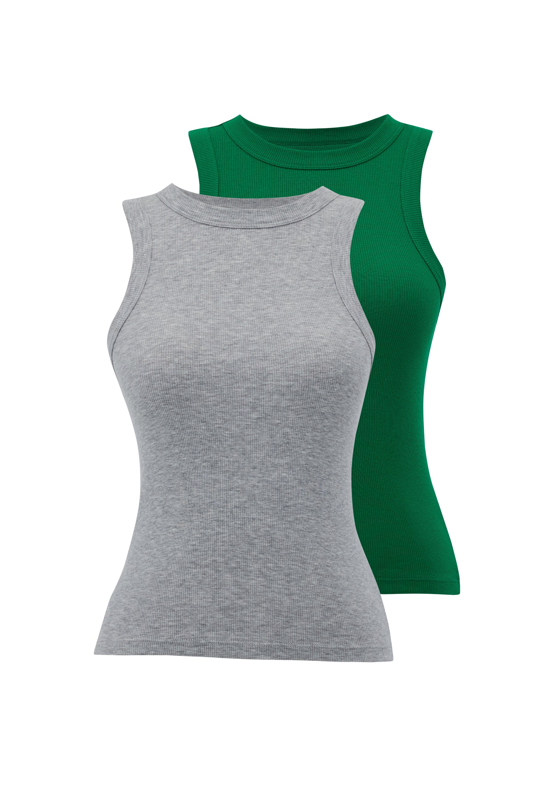 WMCLARA RIB TANK TOP 2-PACK in Felgroen, Lichtgrijs Melange