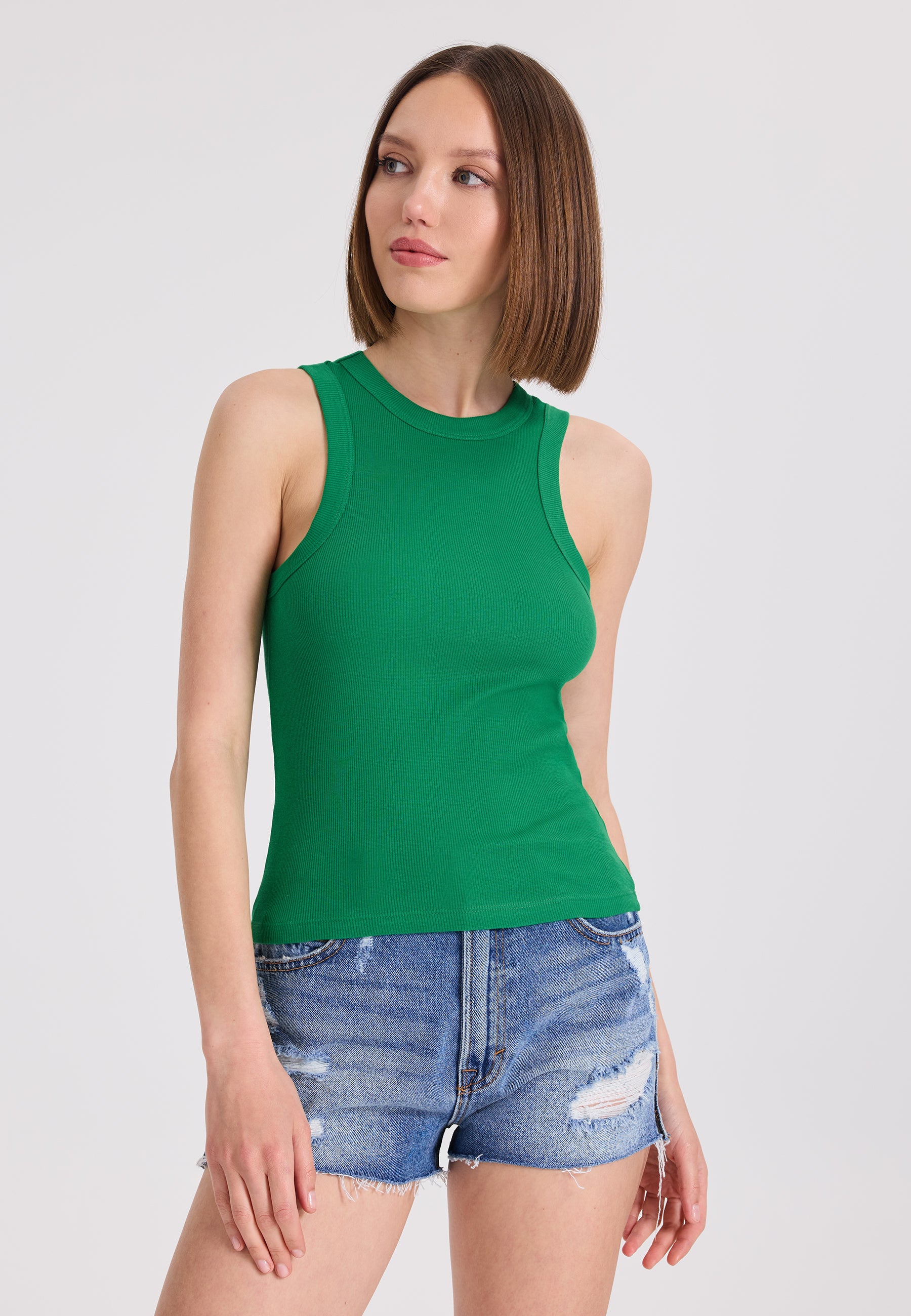 WMCLARA RIB TANK TOP 2-PACK in Bright Green, Light Grey Melange