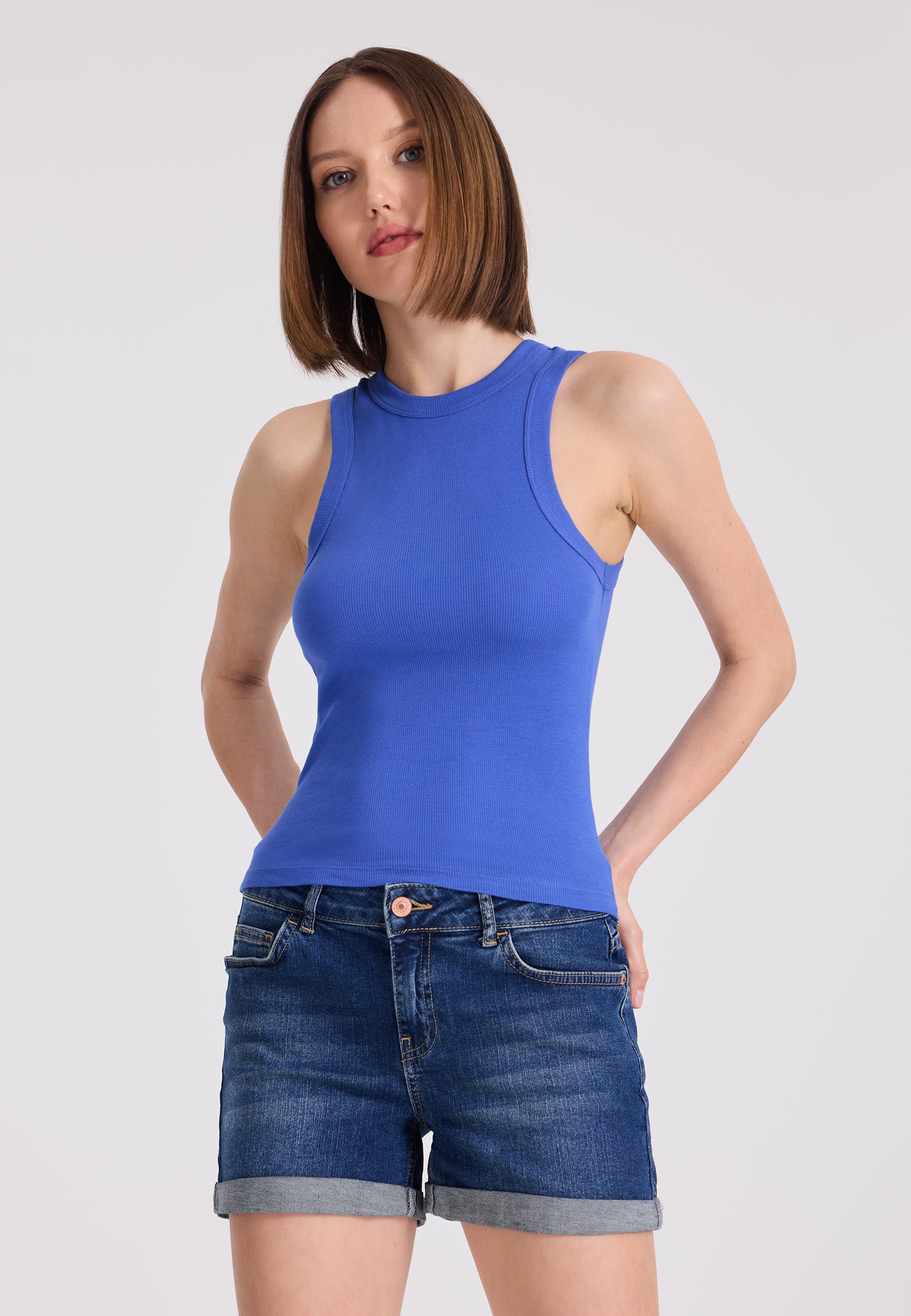 WMCLARA RIB TANK TOP 2ER-PACK in Blau, Khaki