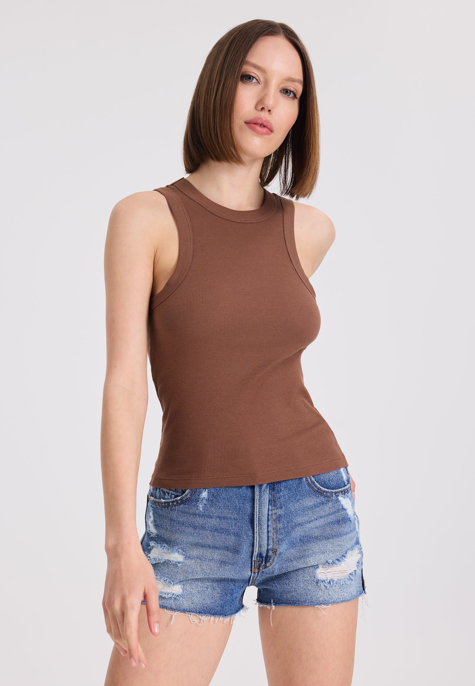 WMCLARA RIB TANK TOP 2-PACK in Brown, Ecru