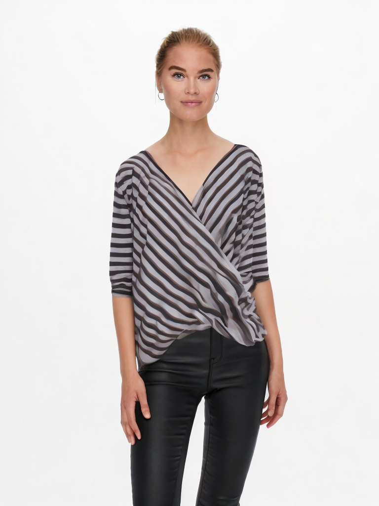 HEIDI L/S WRAP TOP in Black, Brown Striped