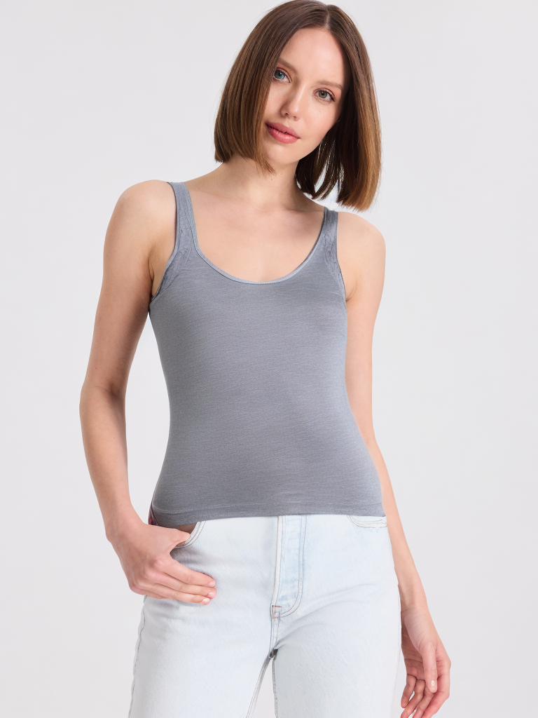 MIA LACE TOP in Light Grey Melange