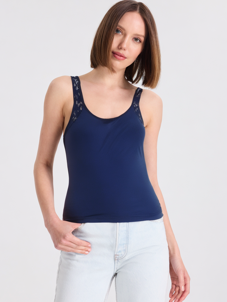 MIA LACE TOP in Navy