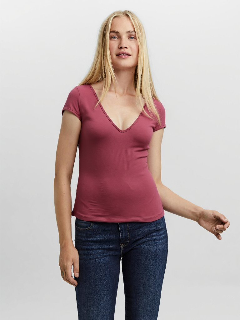 VALLI V-NECK S/S TOP in Tea Rose