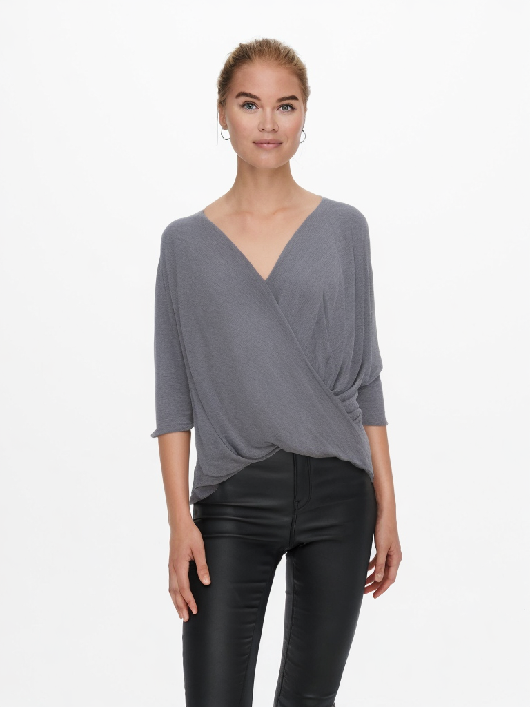 HEIDI L/S WRAP TOP in Light Grey Melange